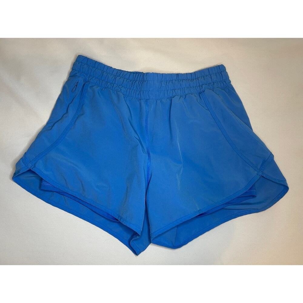 Avia Womens L 12-14 Blue Running Shorts Lined Zip Pockets Dolphin Hem